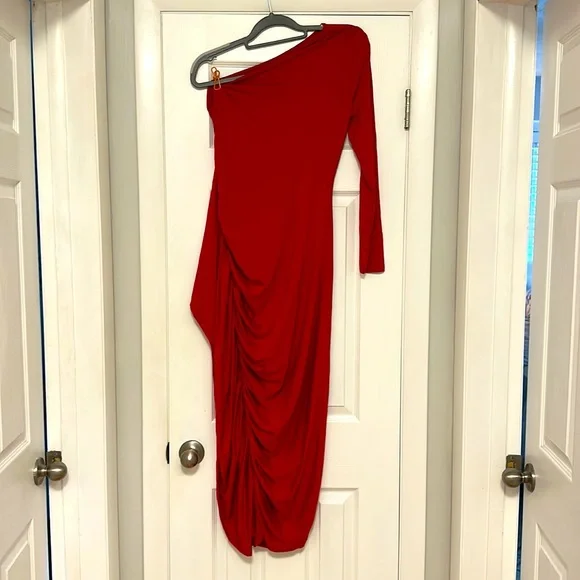 strapless open back dress Petal and Pup Women's Domenica Shirred Long Sleeve Midi Dress - Red Floral Bandana main image 1